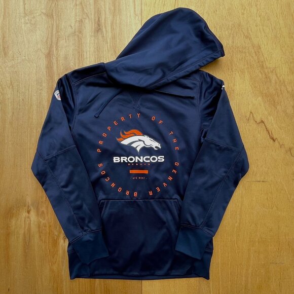 DENVER BRONCOS NIKE NFL EQUIPMENT Men’s Blue Lightweight Pullover Hoodie sz S - Picture 1 of 10